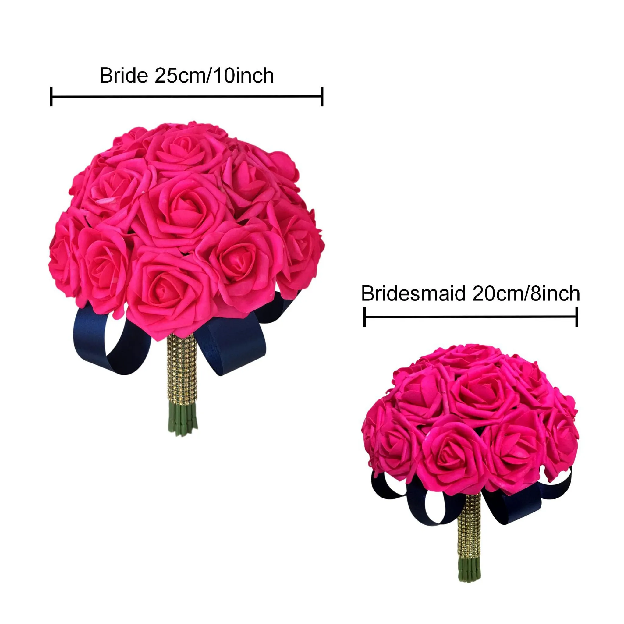 Hot Pink and Navy Blue Bridal Bouquet Bridesmaids Bouquet