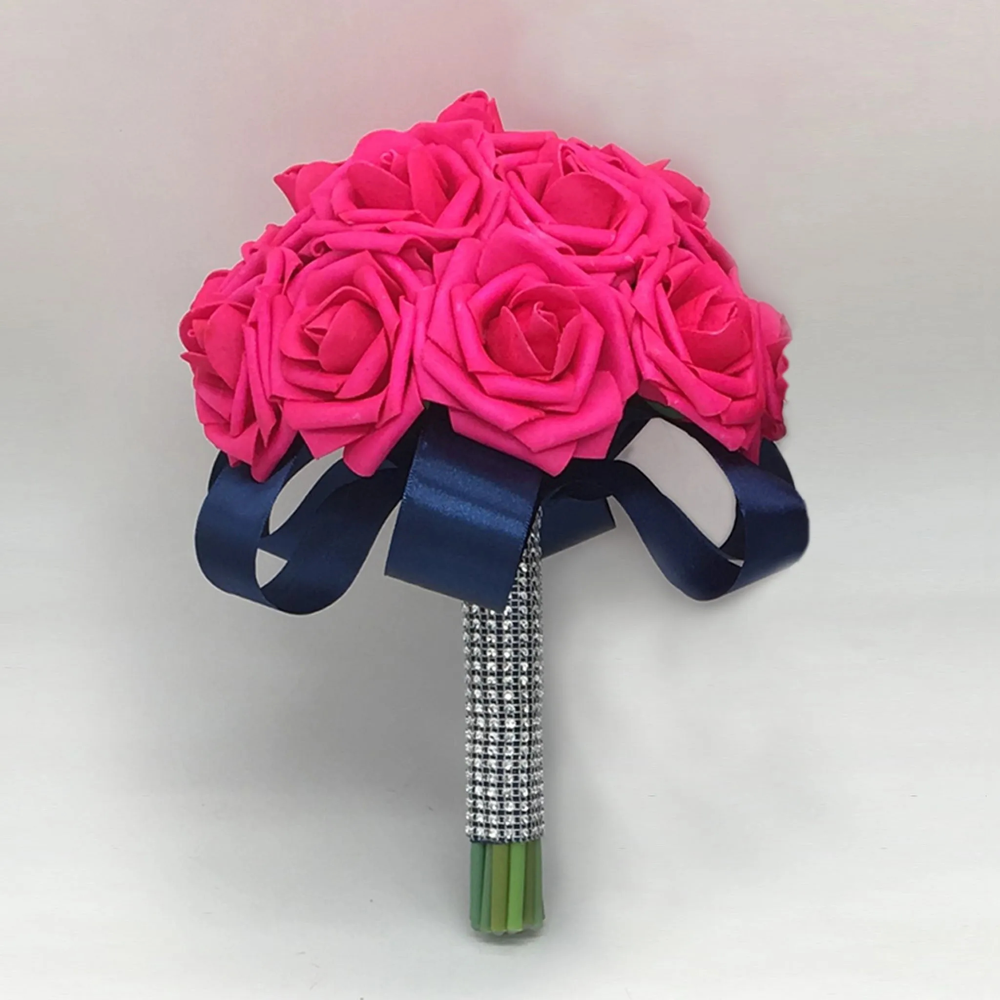 Hot Pink and Navy Blue Bridal Bouquet Bridesmaids Bouquet