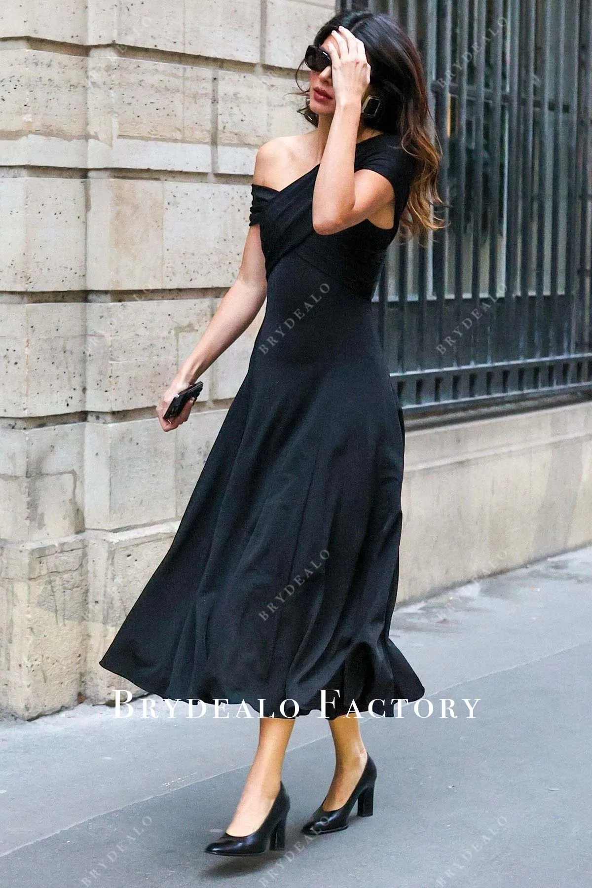 Kendall Jenner Black Off Shoulder 2024 Sightseeing In Paris Dress