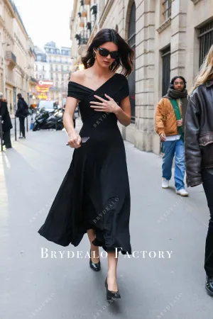 Kendall Jenner Black Off Shoulder 2024 Sightseeing In Paris Dress