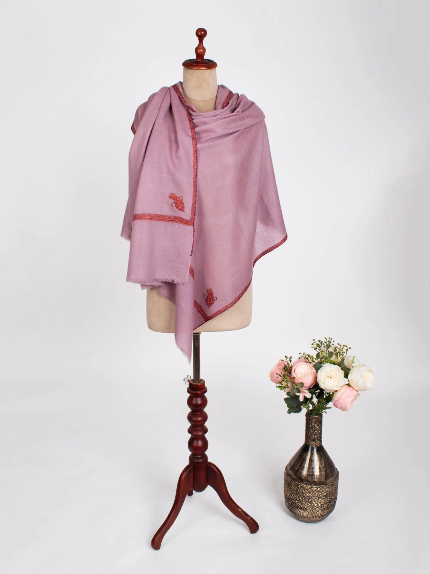 Lilac Color Bail Embroidered Pashmina Shawl - LAGUNA