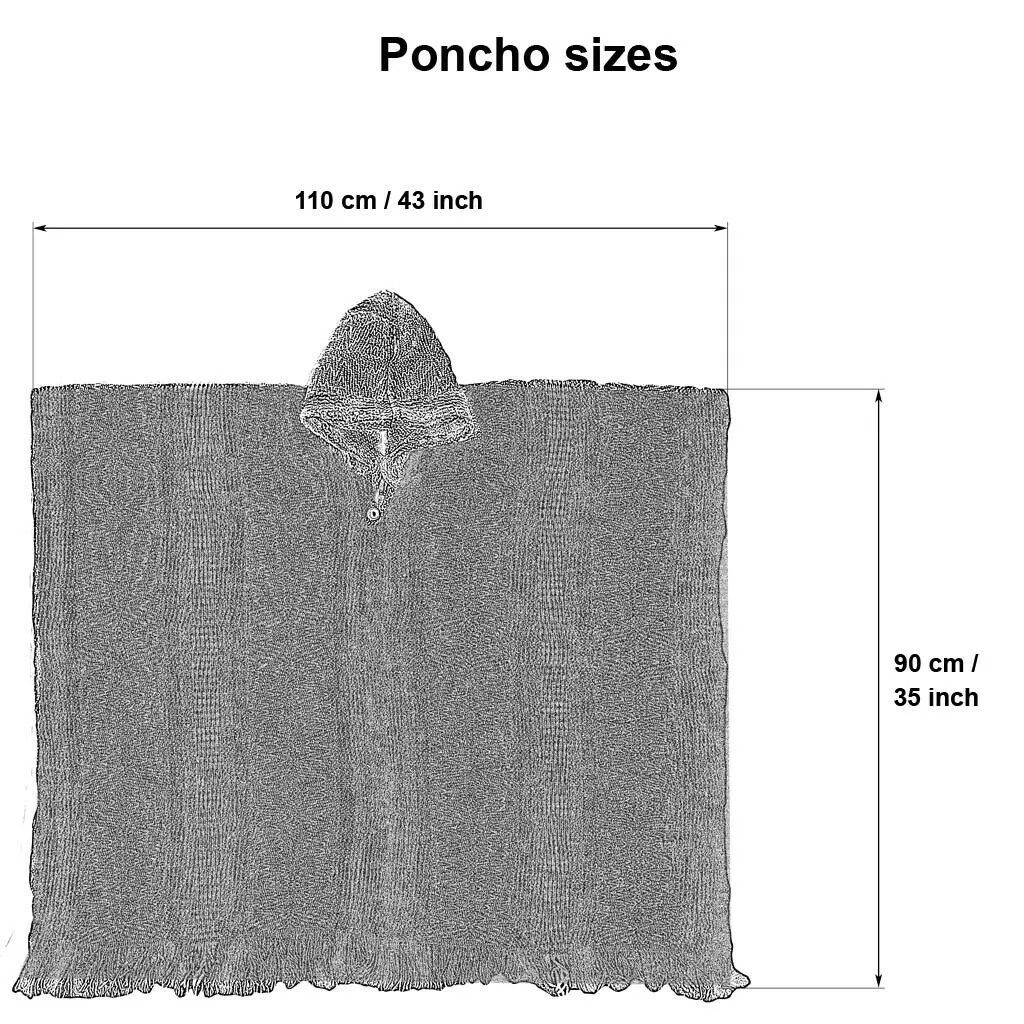 Llama Wool Unisex South American Handwoven Hooded Poncho - solid black with red diamonds pattern