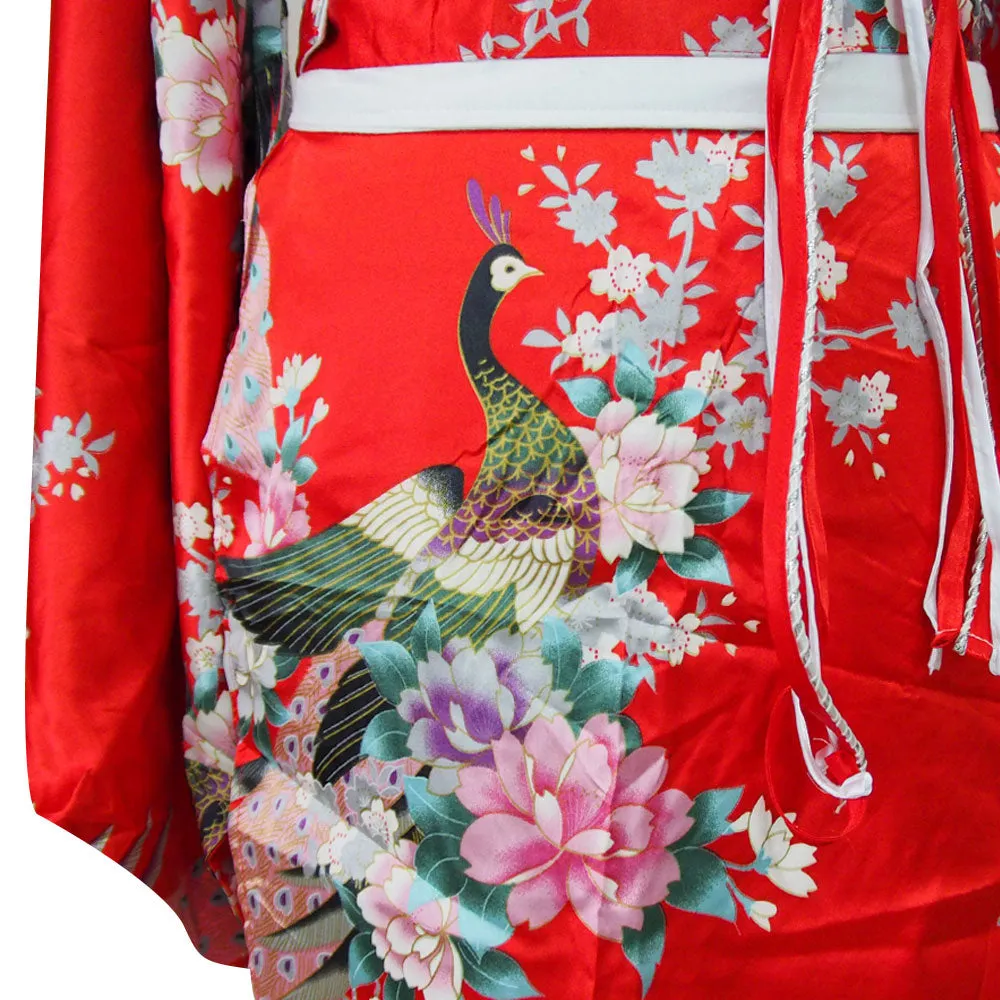 Maroon Japanese Geisha Kimono Style Robe Akiko