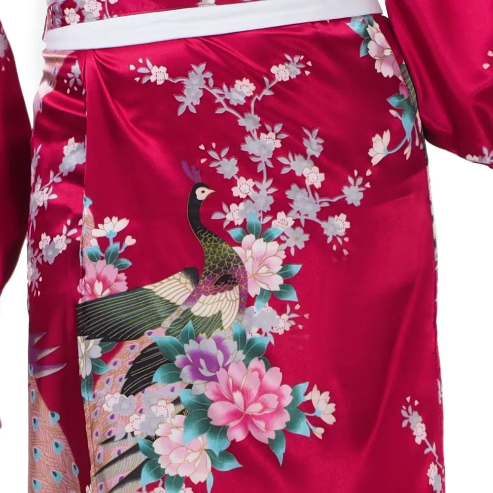 Maroon Japanese Geisha Kimono Style Robe Akiko