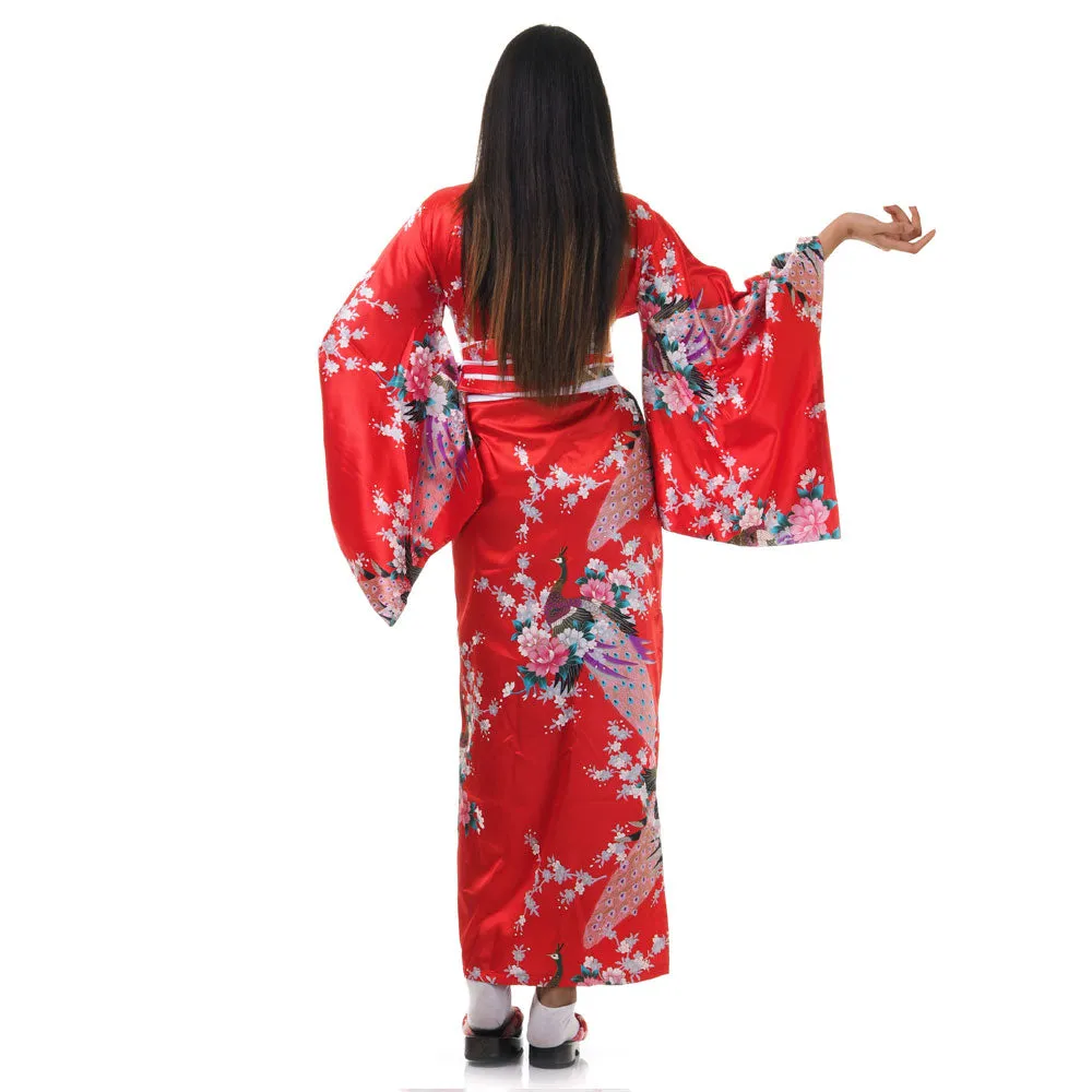 Maroon Japanese Geisha Kimono Style Robe Akiko