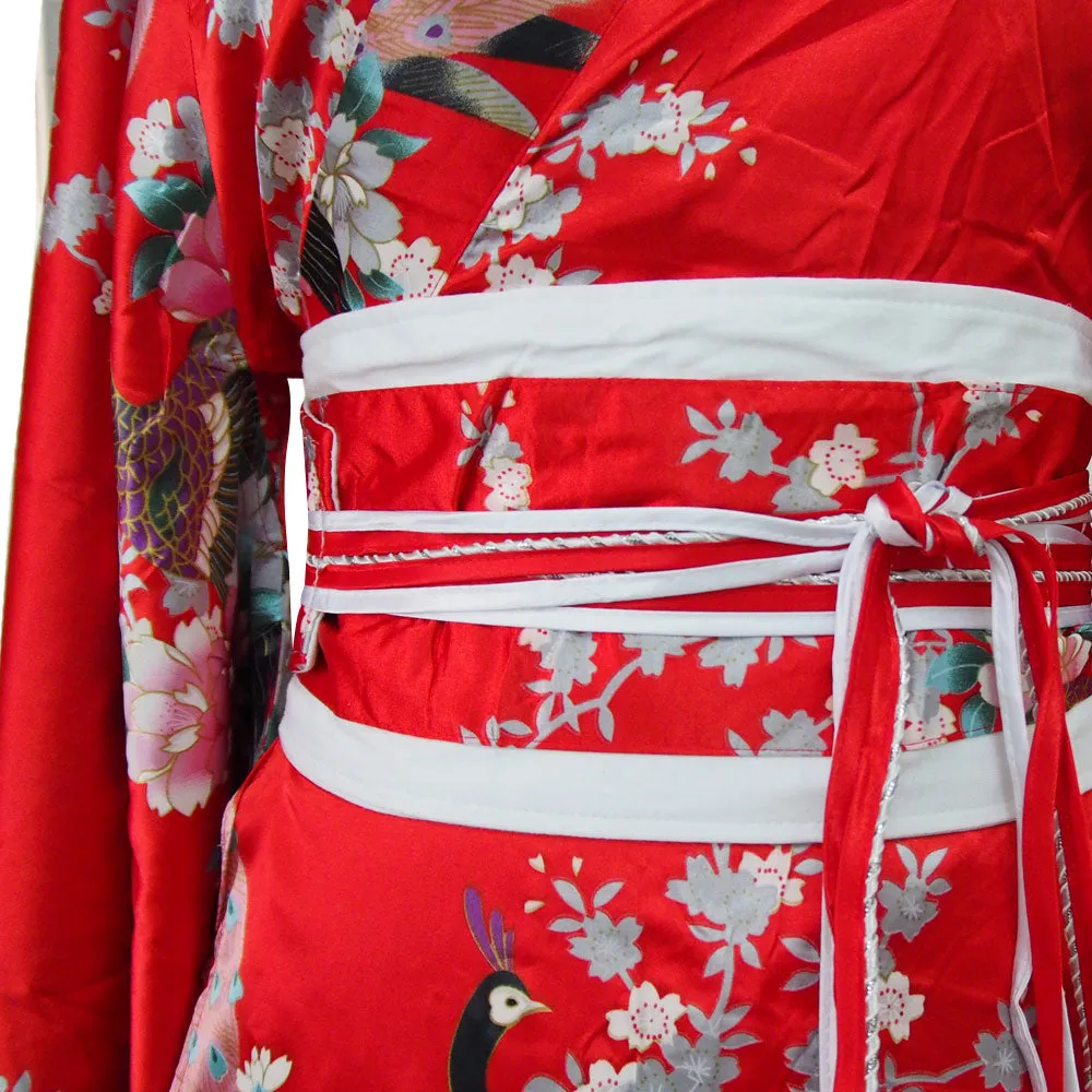 Maroon Japanese Geisha Kimono Style Robe Akiko