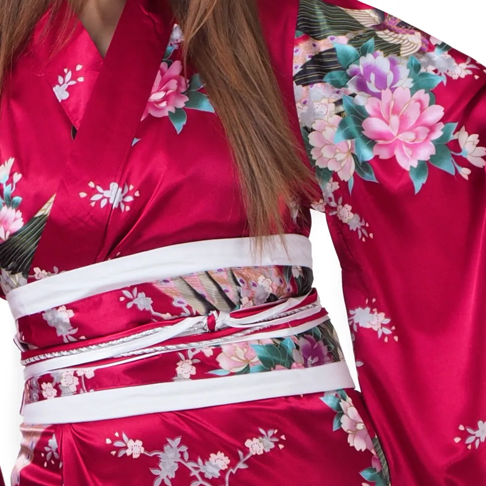 Maroon Japanese Geisha Kimono Style Robe Akiko