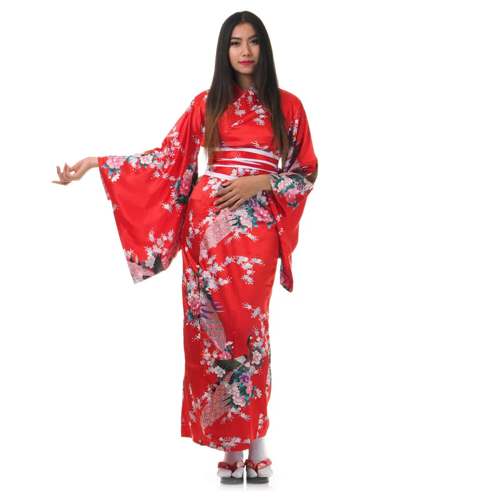 Maroon Japanese Geisha Kimono Style Robe Akiko