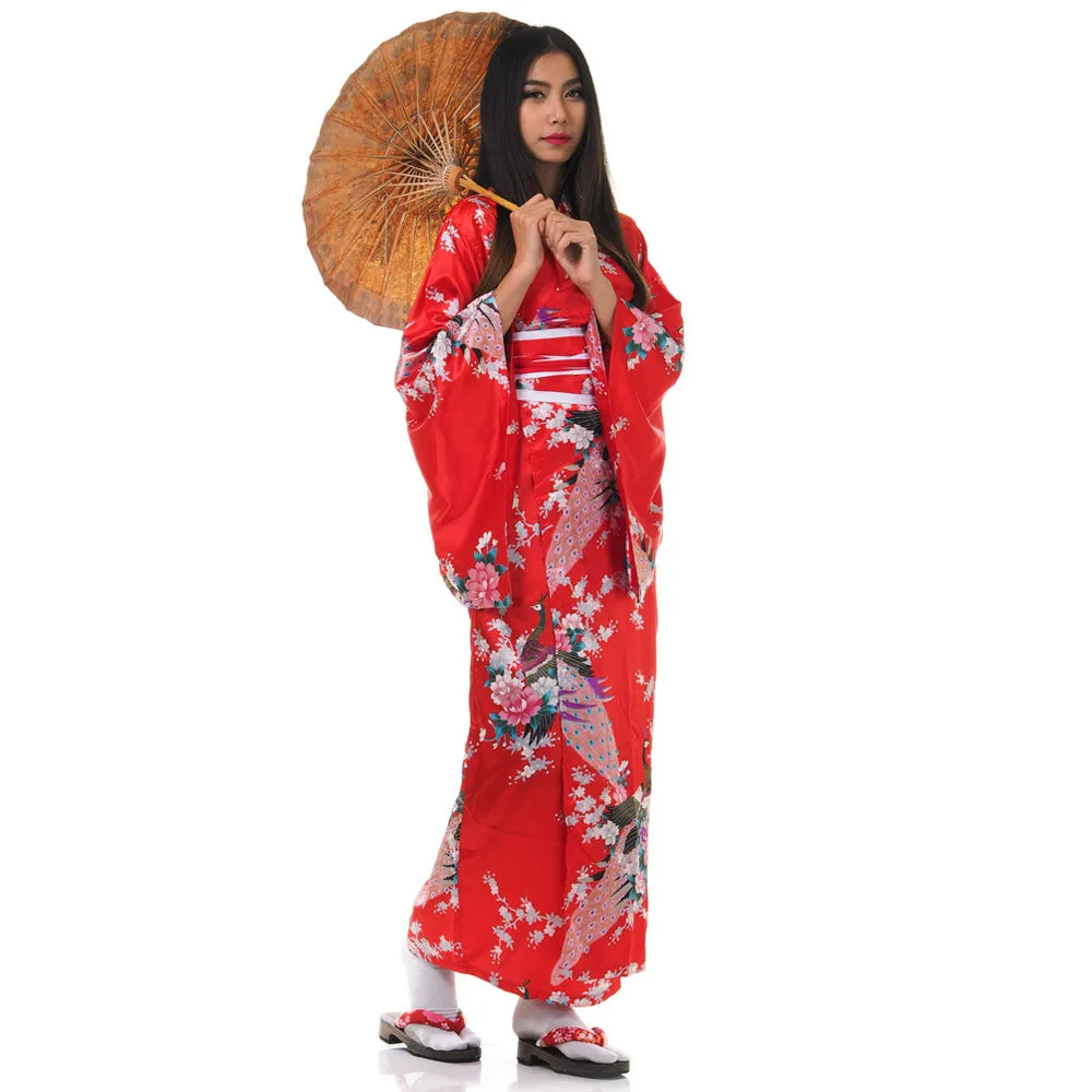 Maroon Japanese Geisha Kimono Style Robe Akiko