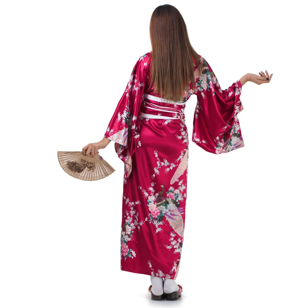 Maroon Japanese Geisha Kimono Style Robe Akiko
