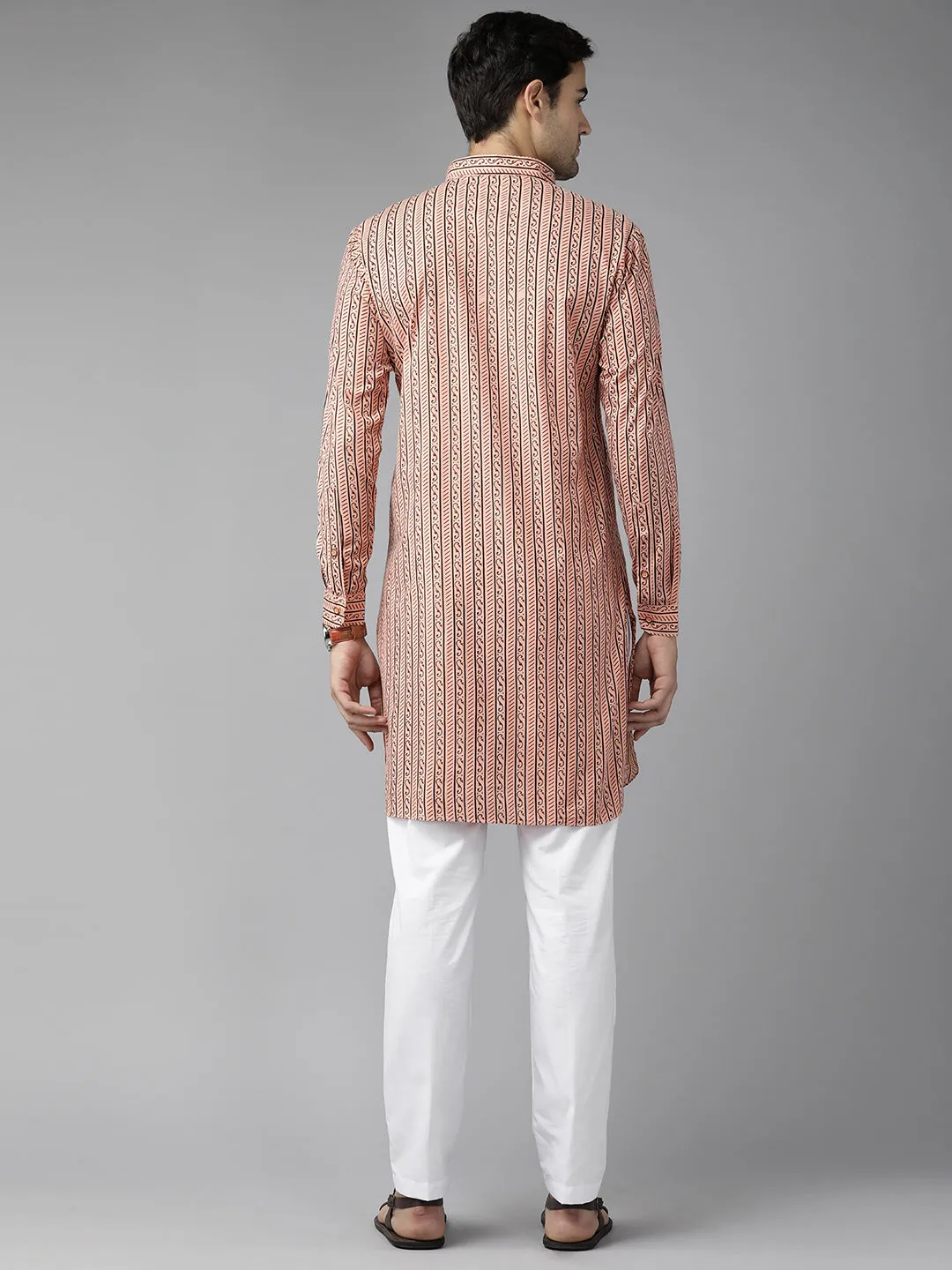 Men Peach Regular Pure Cotton Pathani Kurta
