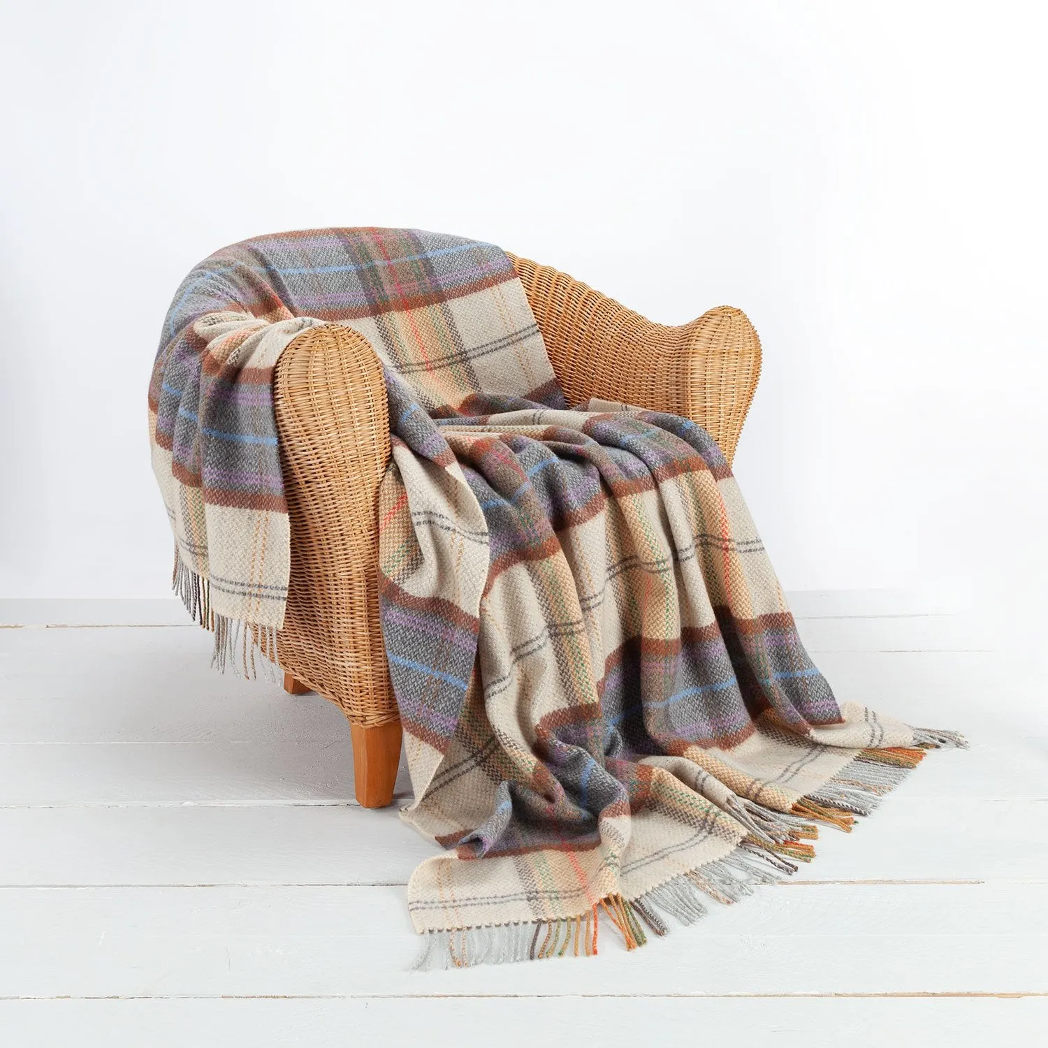 Merino Cashmere Blend Throw Grey Mustard Plaid