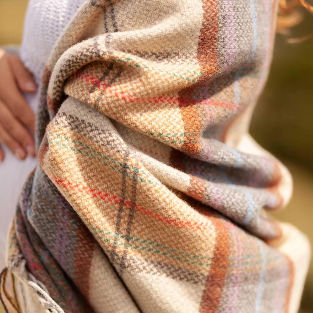 Merino Cashmere Blend Throw Grey Mustard Plaid