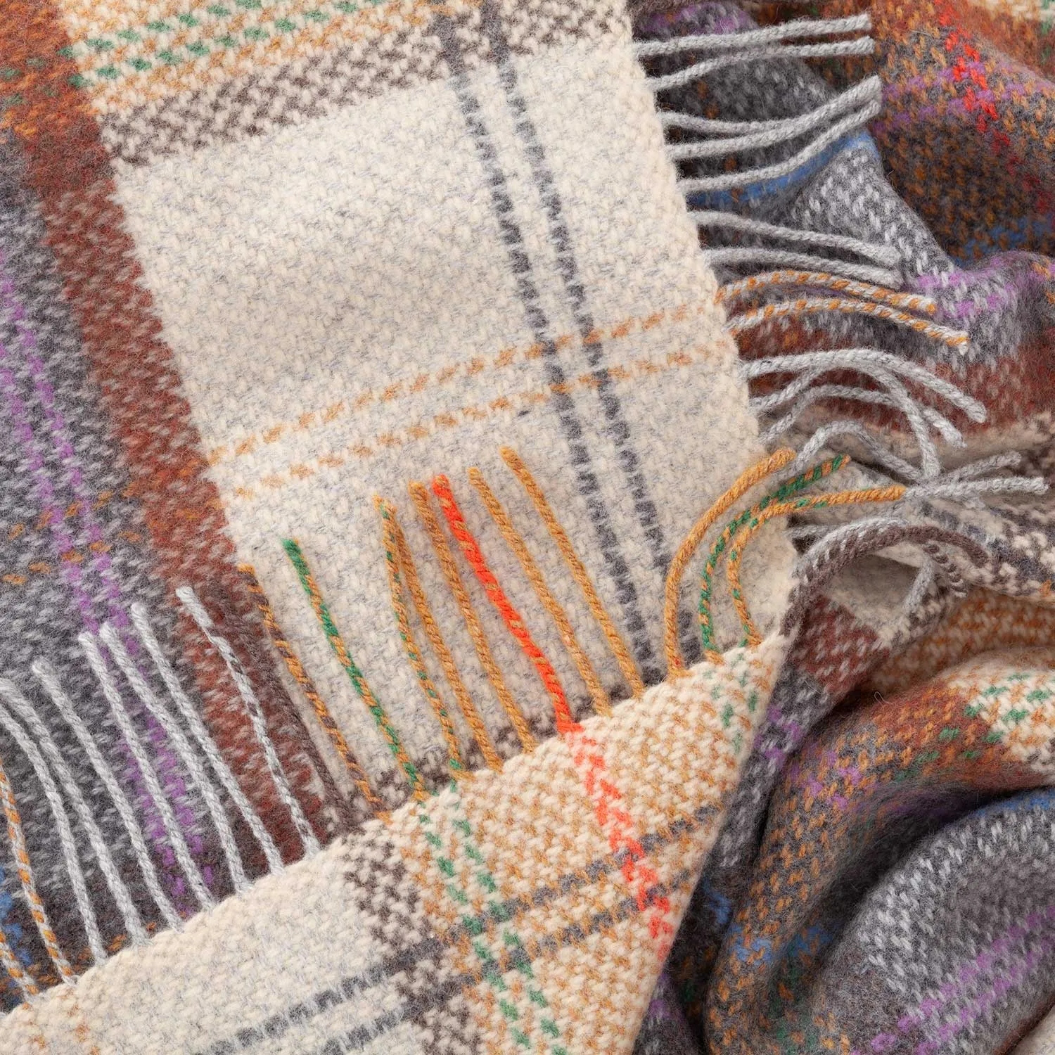 Merino Cashmere Blend Throw Grey Mustard Plaid