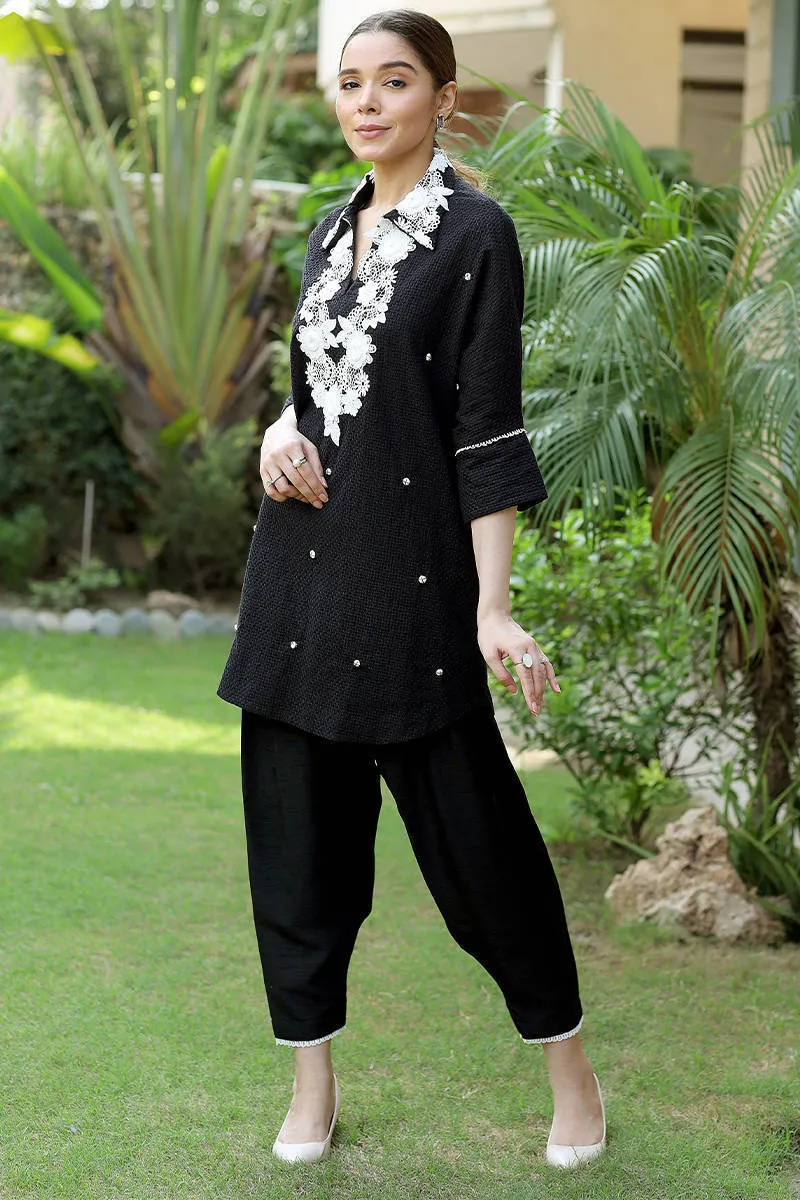 Mid Summer Edit - Black Chikan Lace Collar