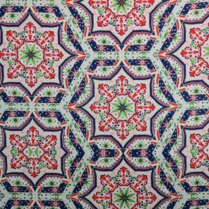 Multicolored Mosaic on White Printed Polyester Mikado Fabric