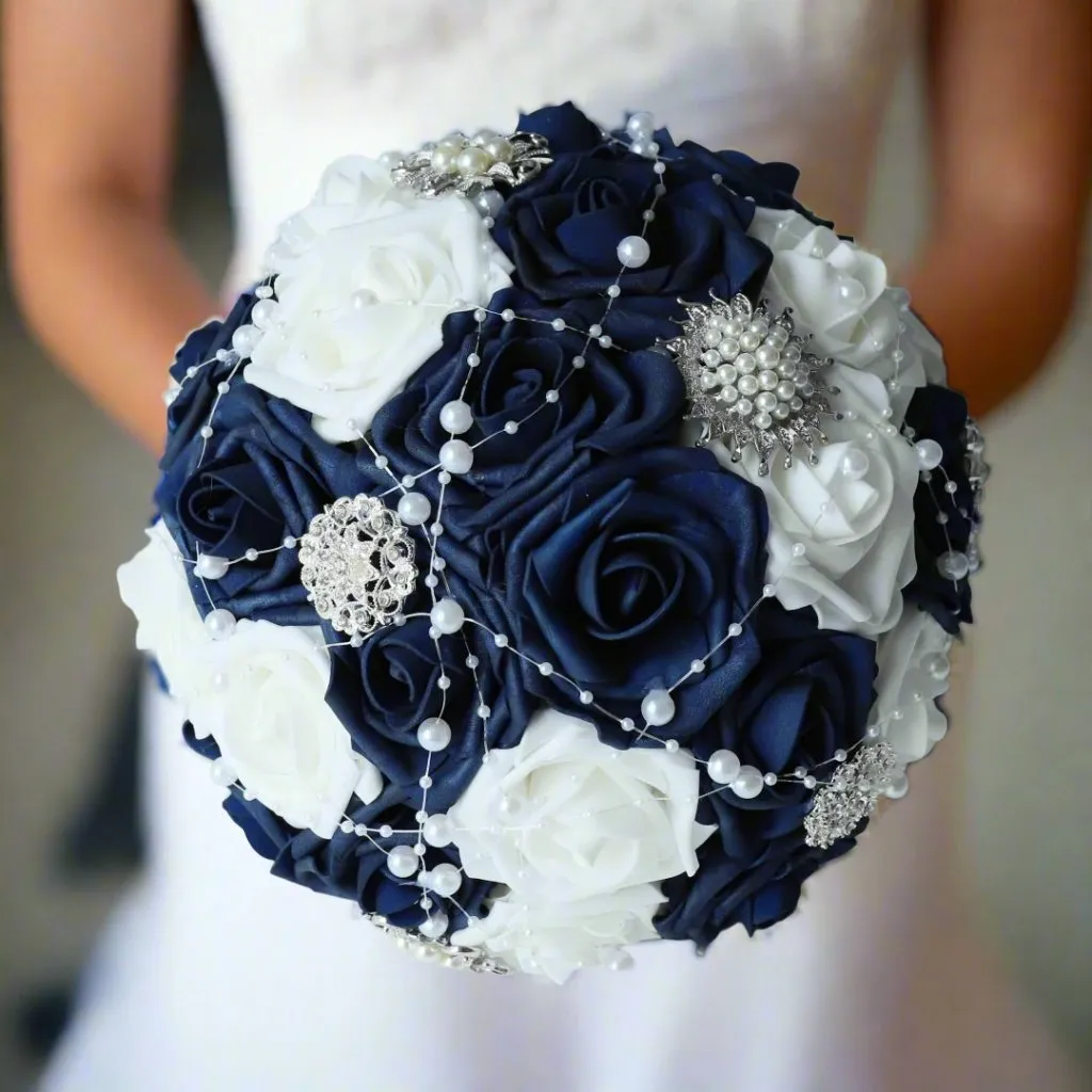 Navy Blue Bridal Bouquet Artificial Rose Flower Bouquet