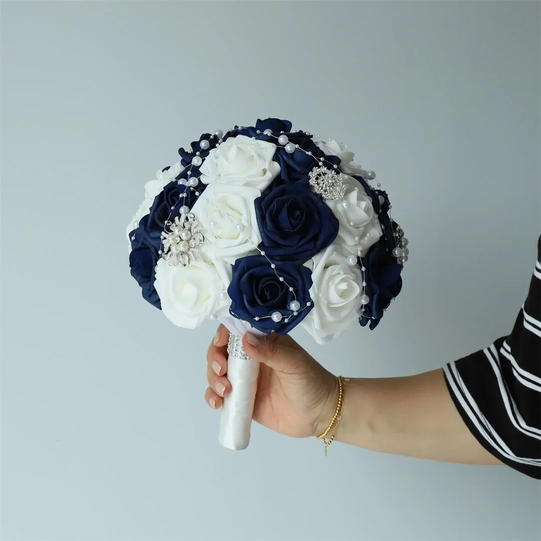 Navy Blue Bridal Bouquet Artificial Rose Flower Bouquet