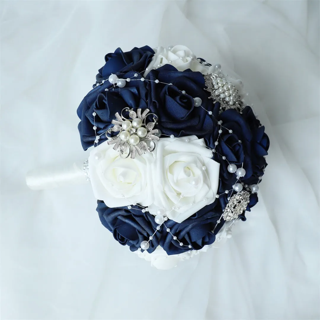 Navy Blue Bridal Bouquet Artificial Rose Flower Bouquet