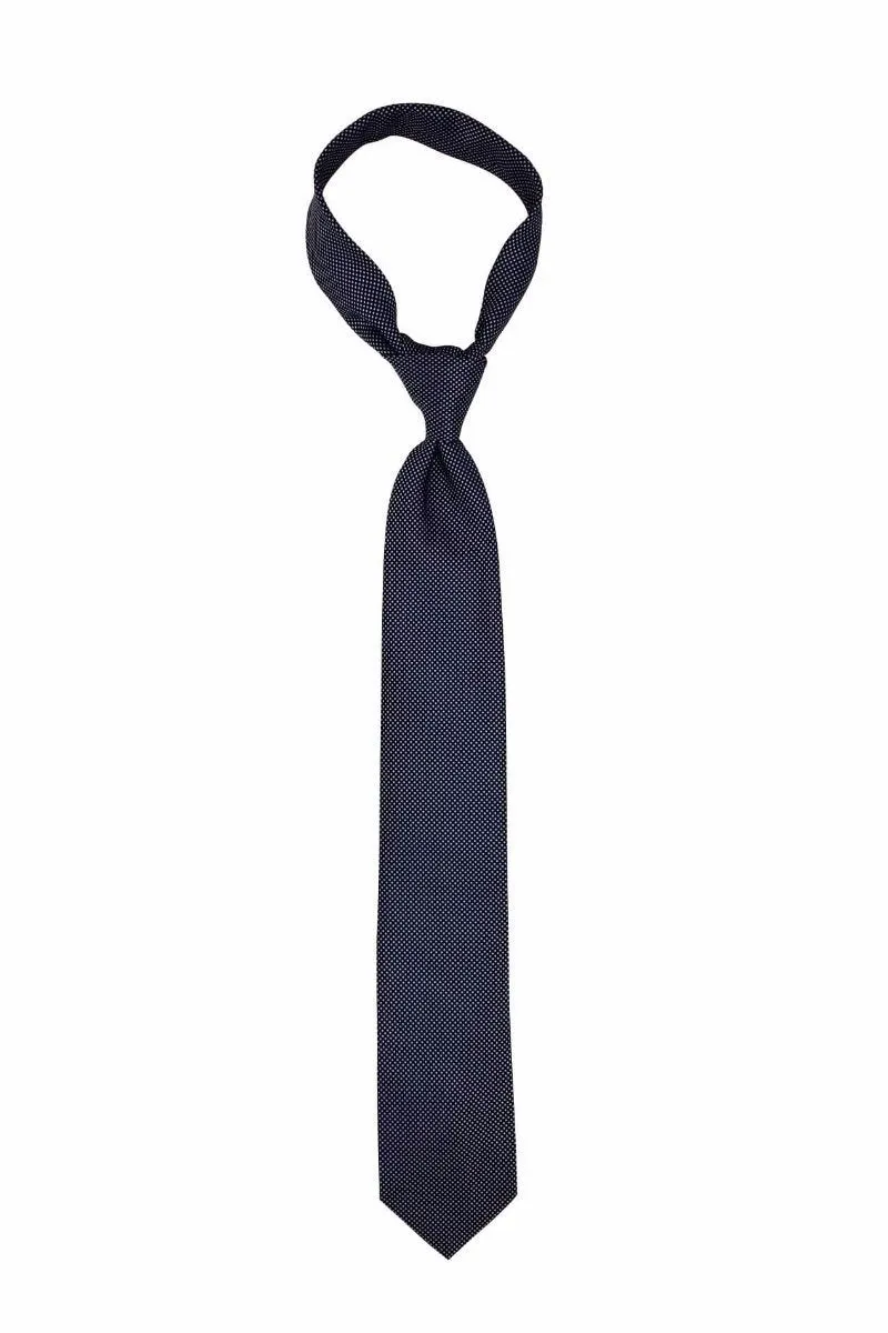 Navy Blue Reflective Silver Dotted Tie