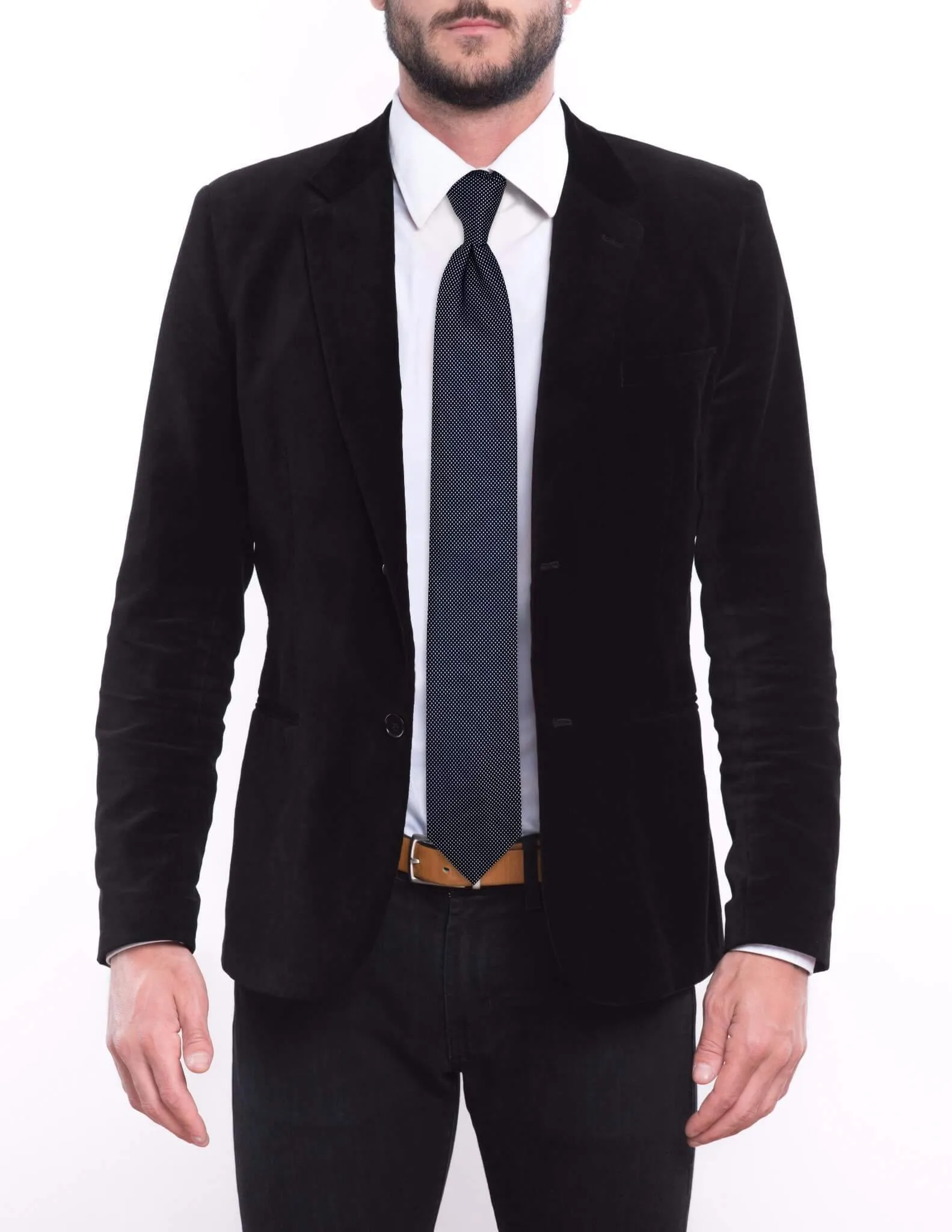 Navy Blue Reflective Silver Dotted Tie