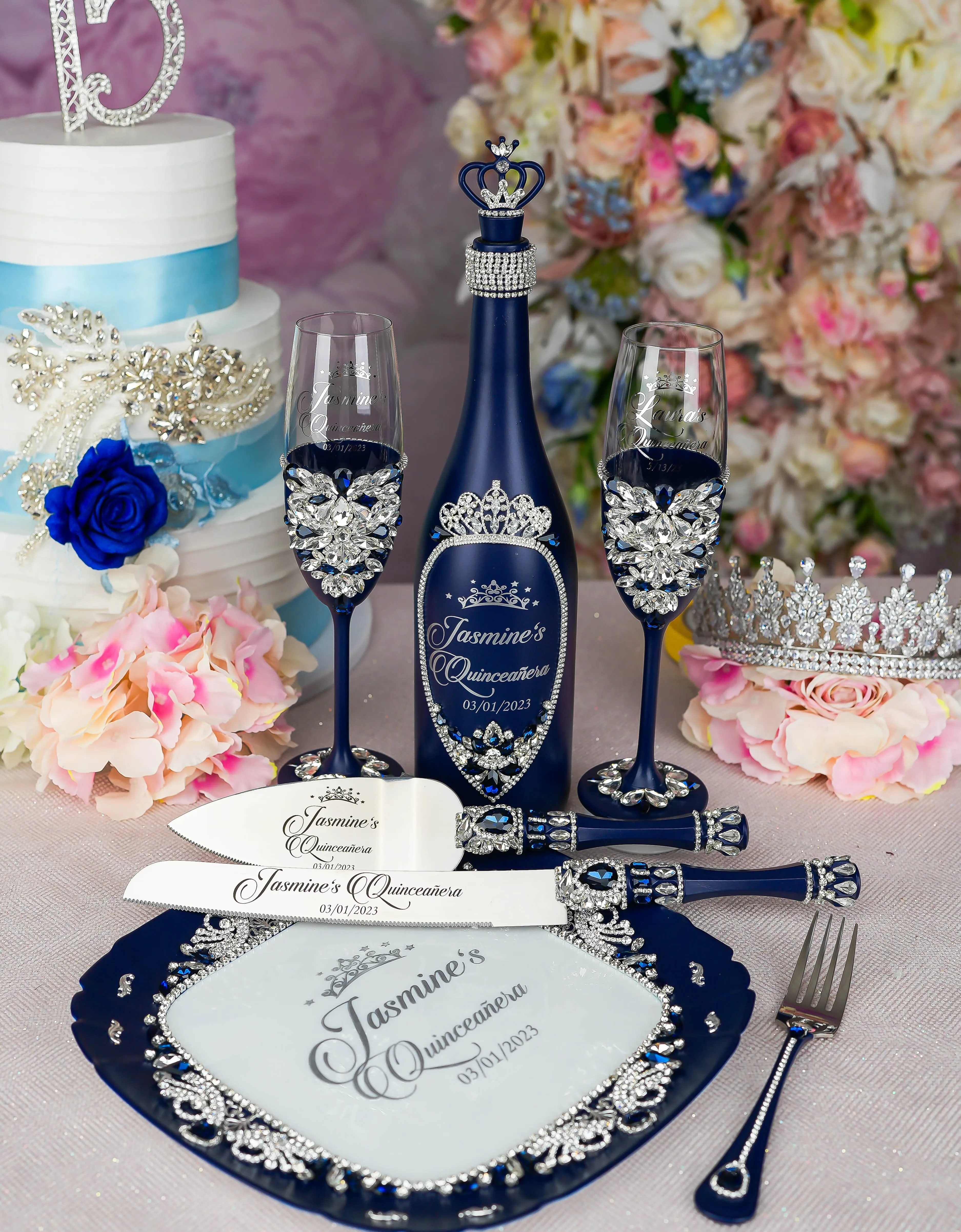 Navy Blue with silver quinceanera brindis package