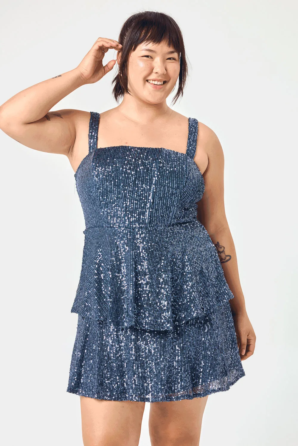 Navy Sequin Tube Dress