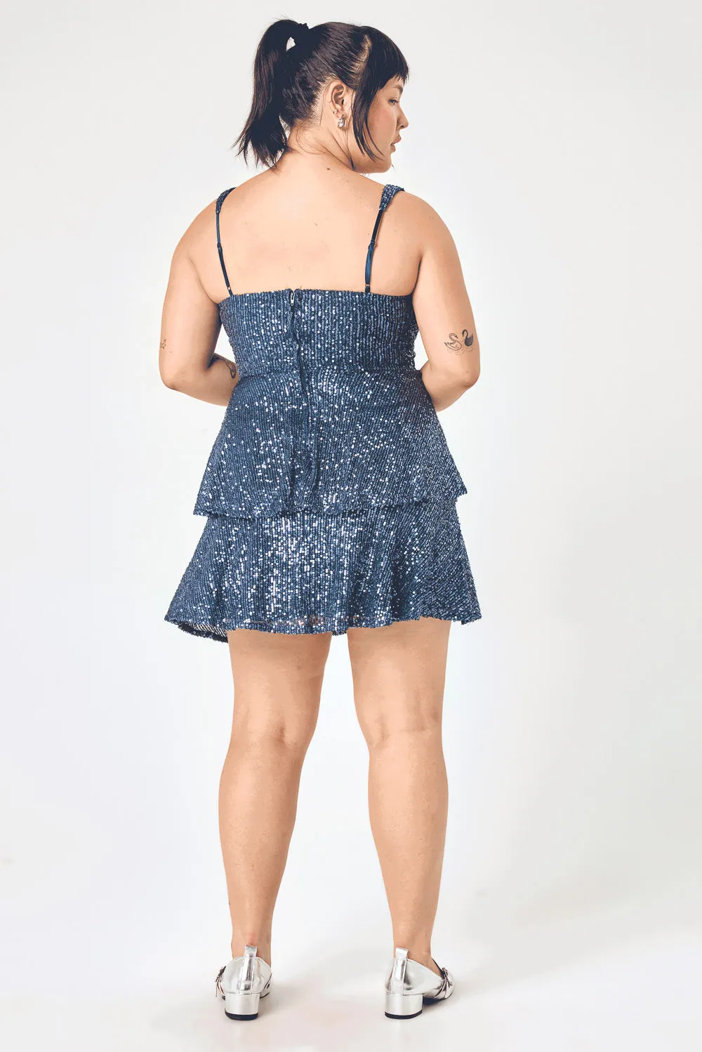Navy Sequin Tube Dress