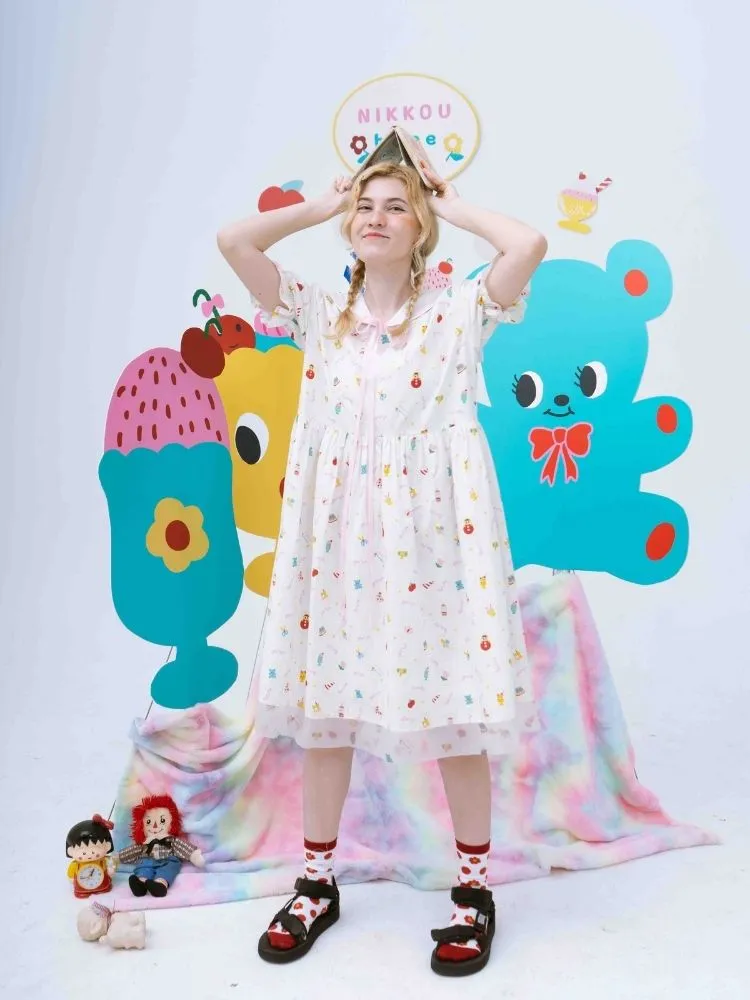 Original printed puff sleeve dress【s0000002893】