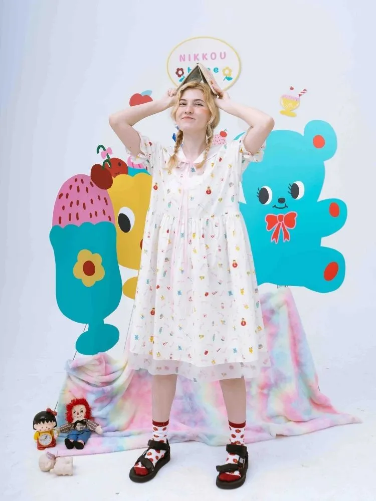 Original printed puff sleeve dress【s0000002893】
