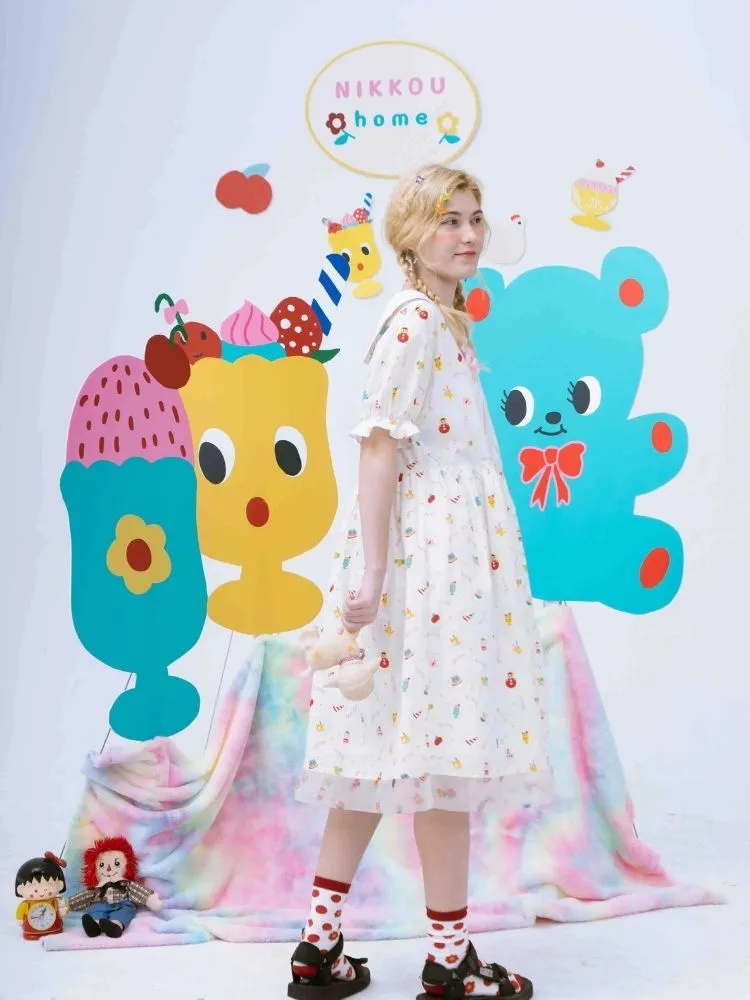 Original printed puff sleeve dress【s0000002893】