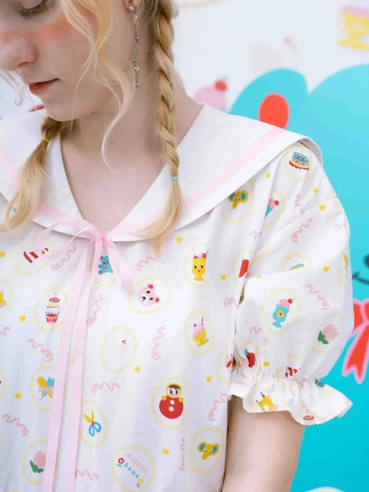 Original printed puff sleeve dress【s0000002893】