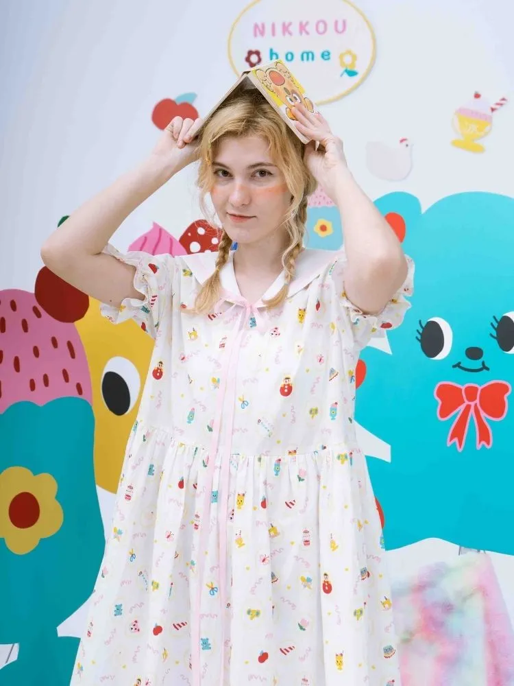 Original printed puff sleeve dress【s0000002893】