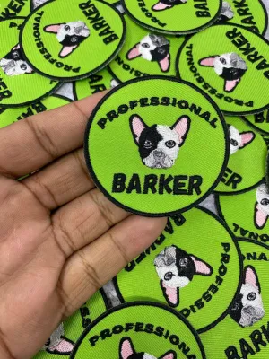 Patched Up Pup: "Professional Barker" Iron-on Embroidered Patch for Dogs, Patch for Dog Lovers, Gift for Your Dog, Sz. 2.5", Doggie Clothes