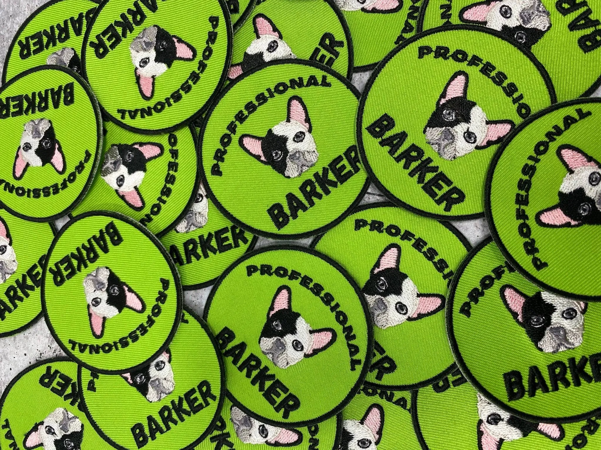 Patched Up Pup: "Professional Barker" Iron-on Embroidered Patch for Dogs, Patch for Dog Lovers, Gift for Your Dog, Sz. 2.5", Doggie Clothes