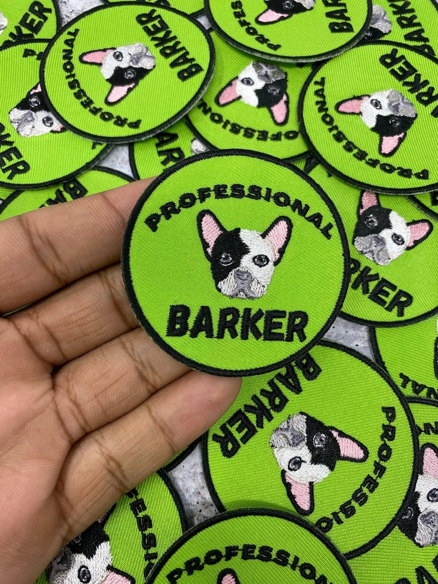 Patched Up Pup: "Professional Barker" Iron-on Embroidered Patch for Dogs, Patch for Dog Lovers, Gift for Your Dog, Sz. 2.5", Doggie Clothes