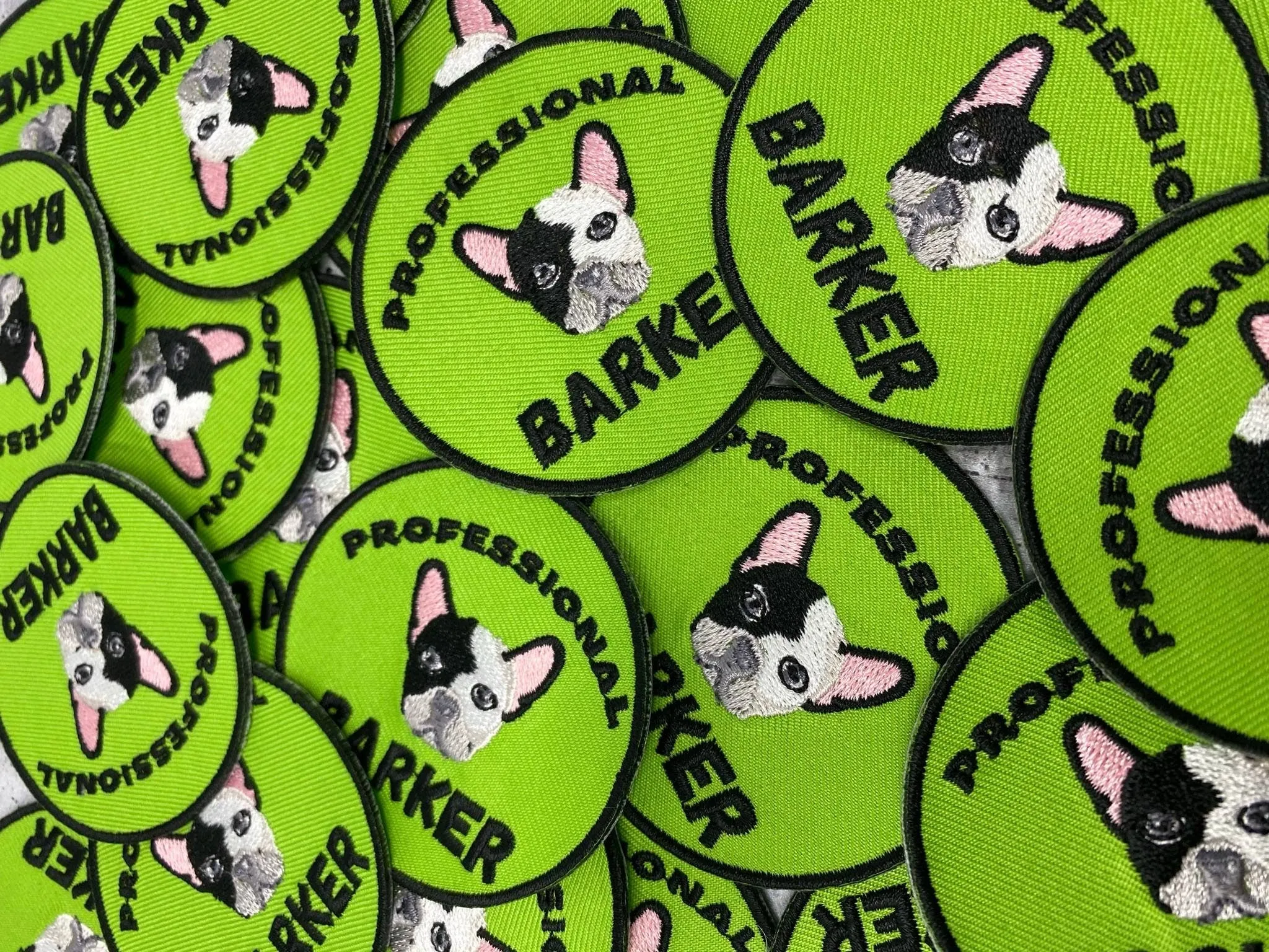 Patched Up Pup: "Professional Barker" Iron-on Embroidered Patch for Dogs, Patch for Dog Lovers, Gift for Your Dog, Sz. 2.5", Doggie Clothes