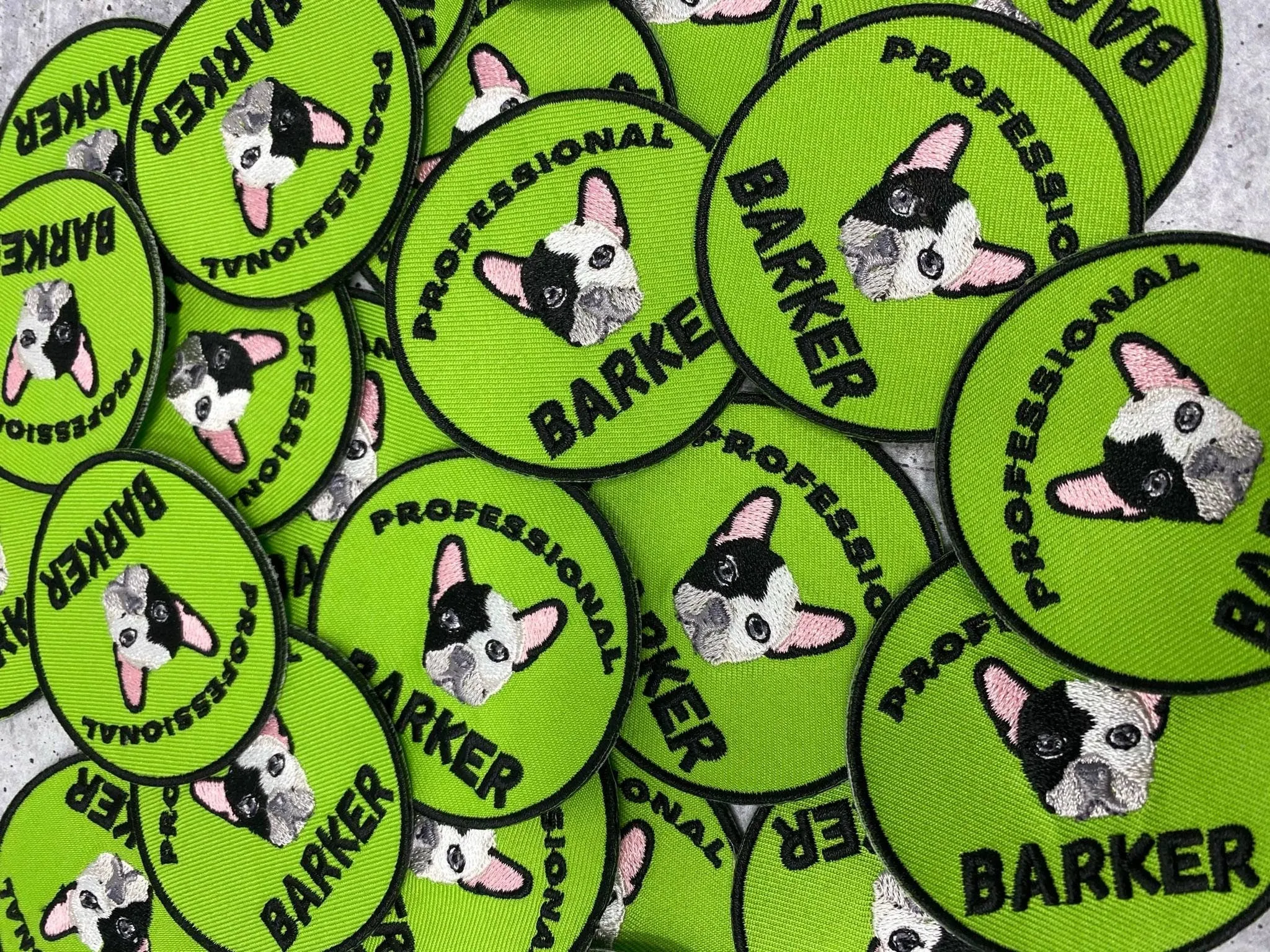 Patched Up Pup: "Professional Barker" Iron-on Embroidered Patch for Dogs, Patch for Dog Lovers, Gift for Your Dog, Sz. 2.5", Doggie Clothes