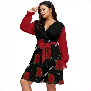 Pearls & Roses Womens V-neck Dress With Waistband(Voluptuous ( )Plus Size)