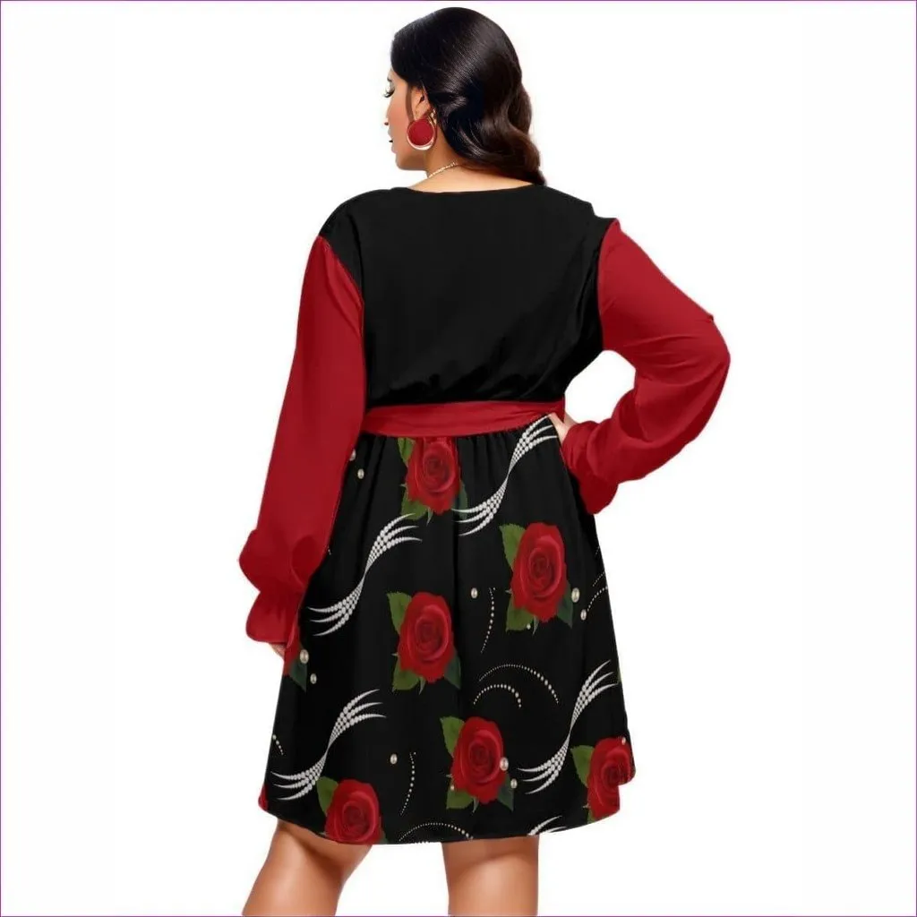 Pearls & Roses Womens V-neck Dress With Waistband(Voluptuous ( )Plus Size)
