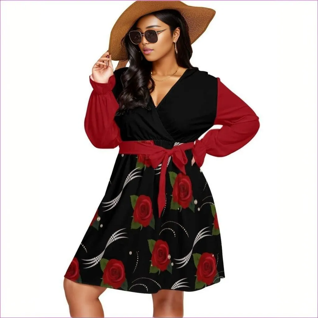 Pearls & Roses Womens V-neck Dress With Waistband(Voluptuous ( )Plus Size)