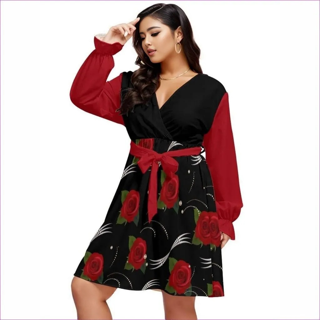 Pearls & Roses Womens V-neck Dress With Waistband(Voluptuous ( )Plus Size)