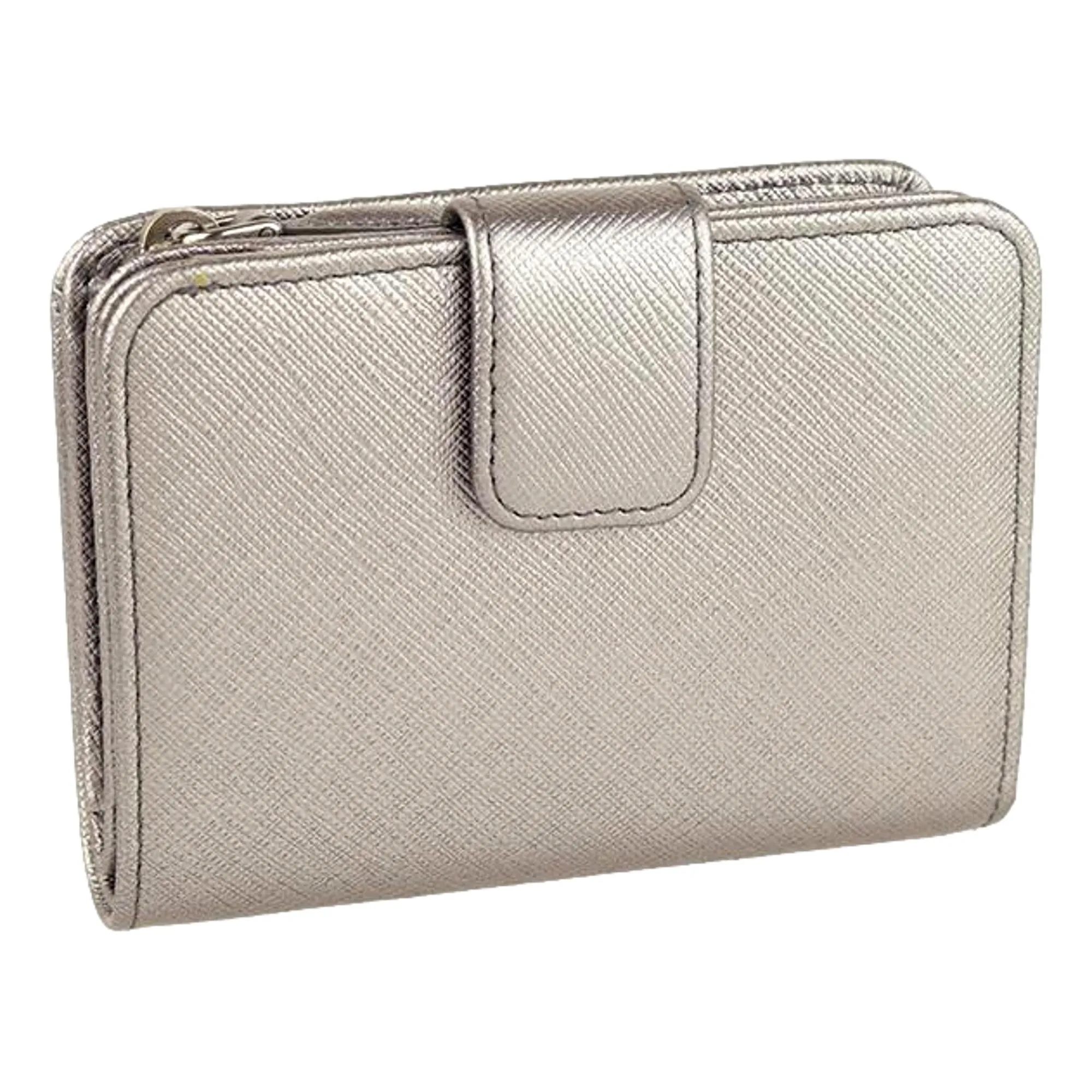 Prada Ribbon Saffiano Metallic Silver and Beige Leather Bifold Wallet