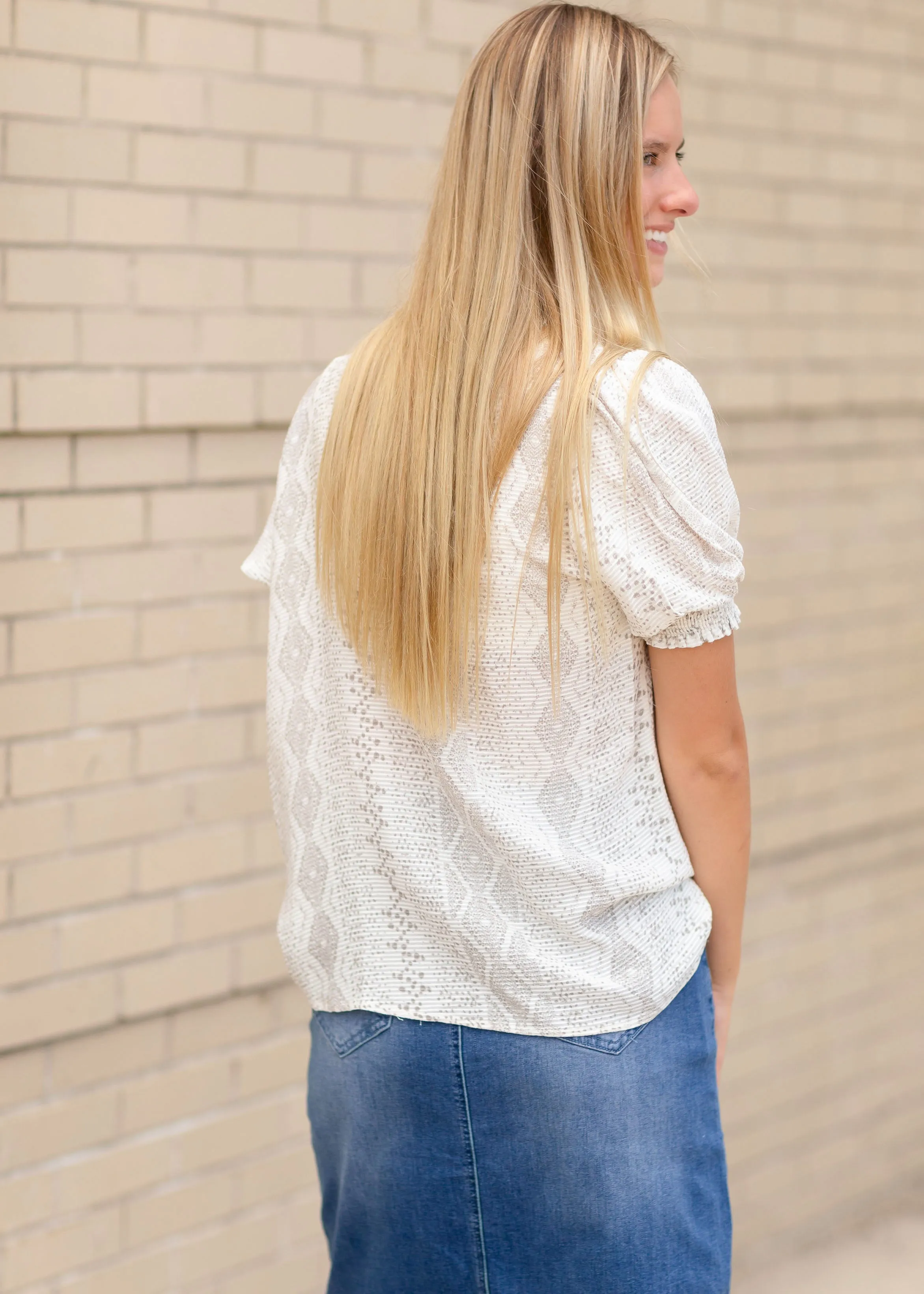 Puff Sleeve Jacquard Print Top - FINAL SALE