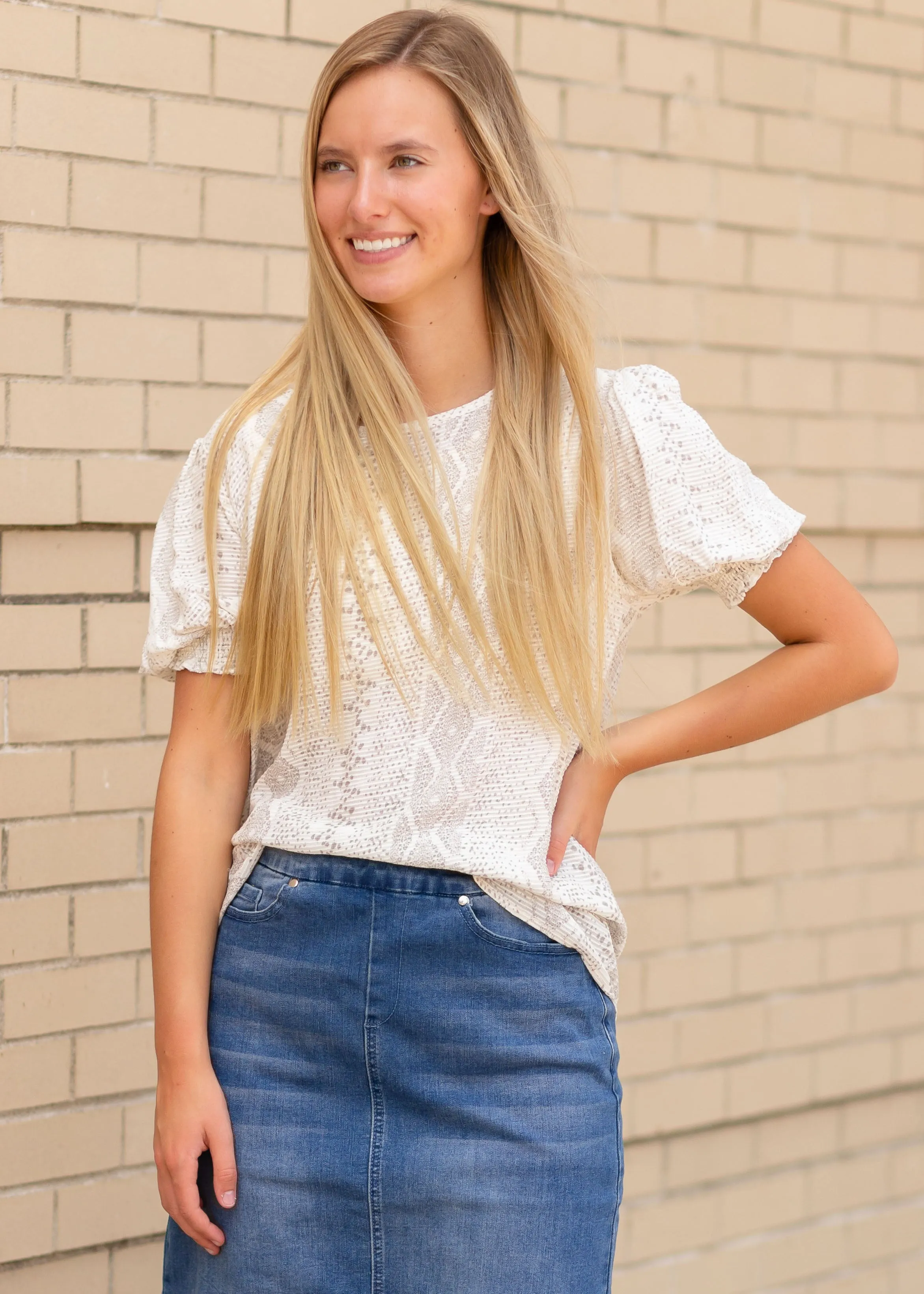 Puff Sleeve Jacquard Print Top - FINAL SALE