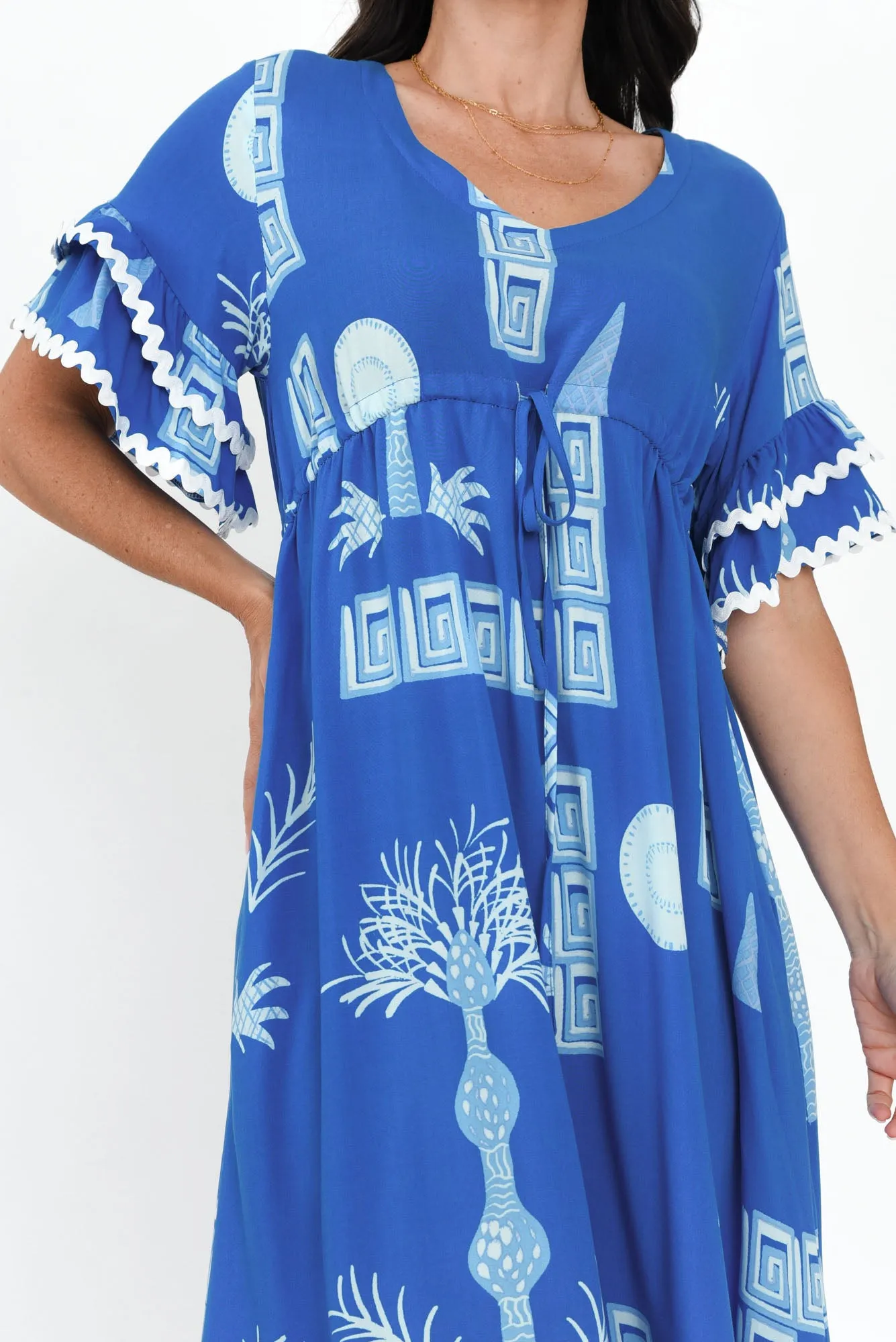 Rosemarie Blue Tropical Frill Dress