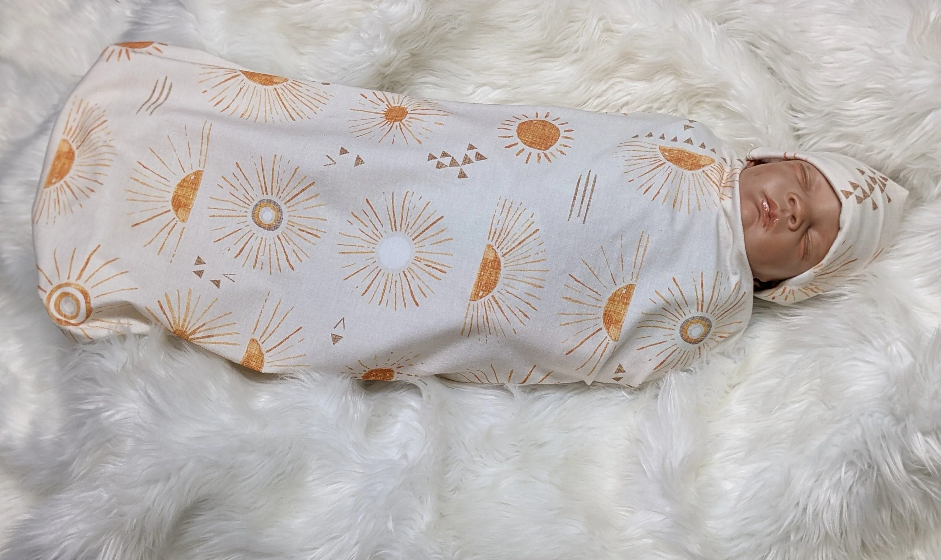 Scandi Sun Baby Blanket and Headband in Tangerine and Cream - Nursery and Stroller Accessory Set for a Whimsical Touch