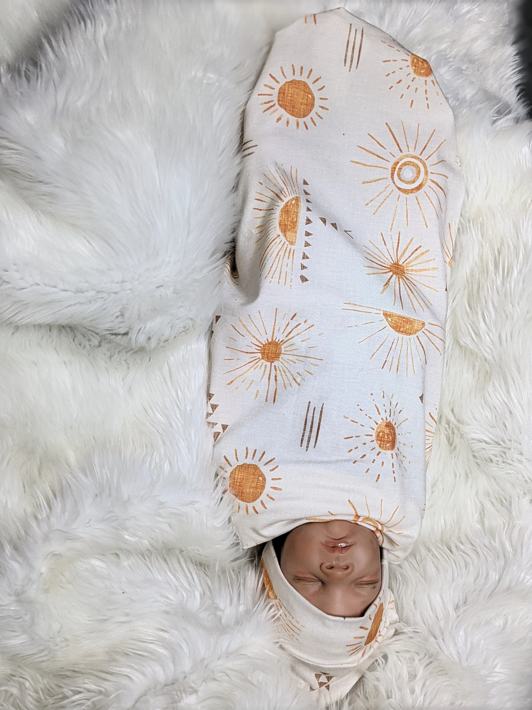 Scandi Sun Baby Blanket and Headband in Tangerine and Cream - Nursery and Stroller Accessory Set for a Whimsical Touch
