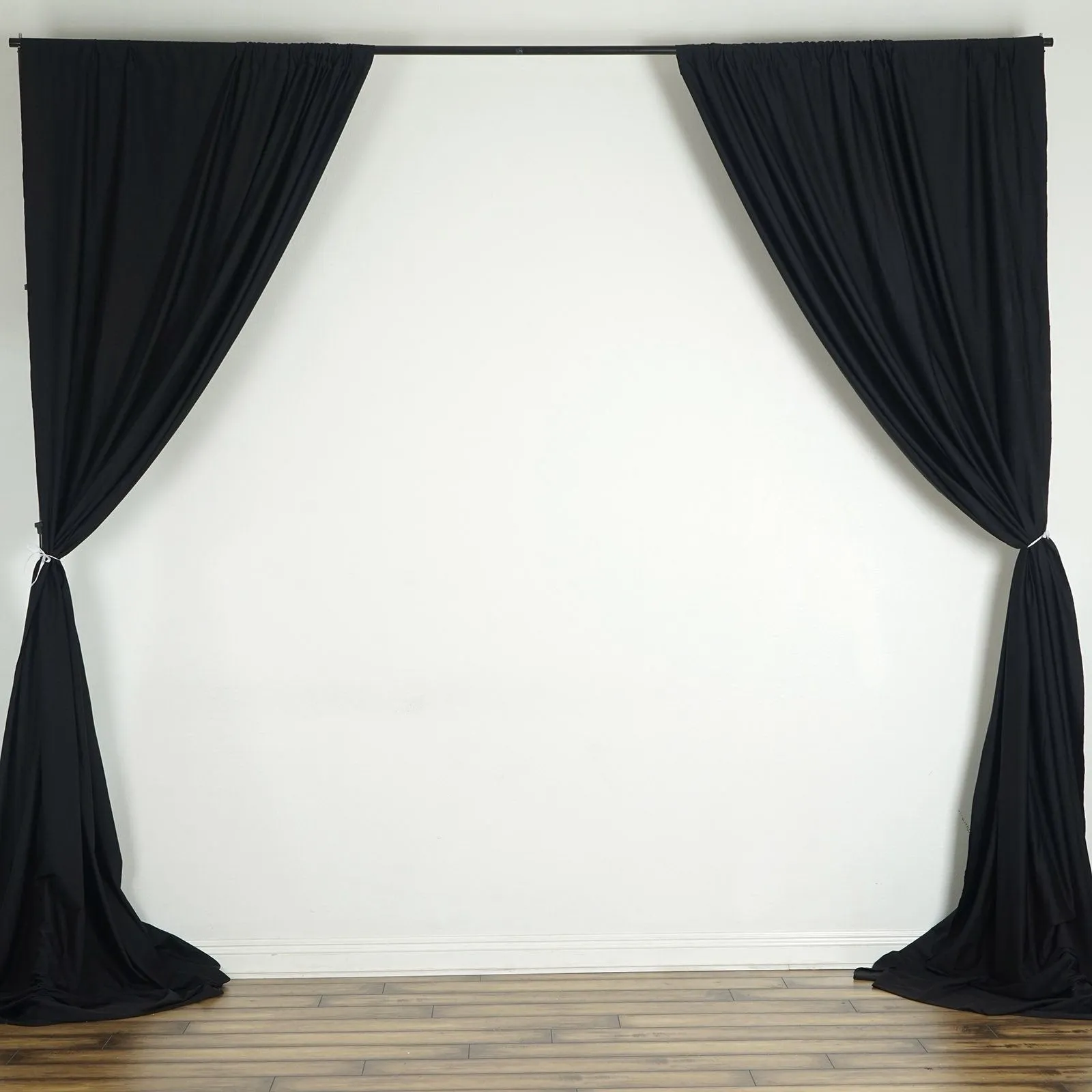 Set Of 2 Black Fire Retardant Polyester Curtain Panel Backdrops Window Treatment With Rod Pockets - 5FTx10FT