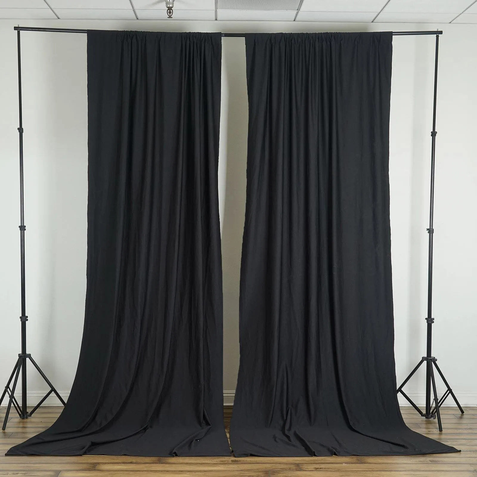 Set Of 2 Black Fire Retardant Polyester Curtain Panel Backdrops Window Treatment With Rod Pockets - 5FTx10FT